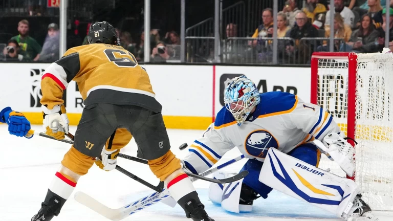 Knights run into hot goaltender in 2-0 loss to Sabres