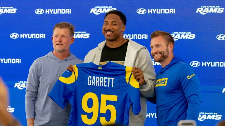 Rams introduce Myles Garrett as franchise-altering addition in pursuit of Super Bowl