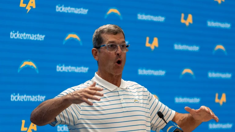 “Weak And Washed Up” – NFL Fans Blast Chargers HC Jim Harbaugh Over Cryptic Press Conference