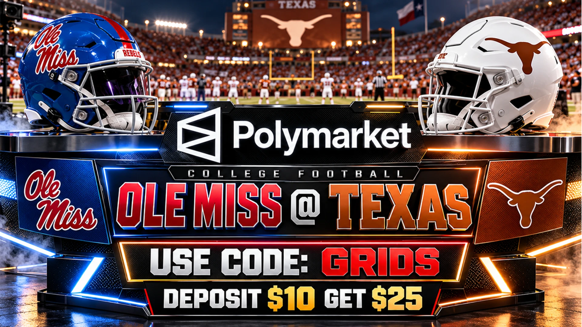 Polymarket Promo Code for Ole Miss at Texas 10 24 2026