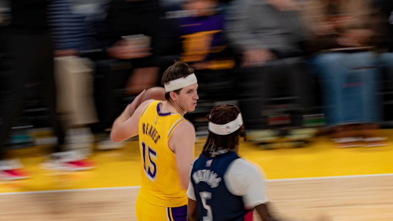 Austin Reaves Stares Down the Defense While Handling the Rock