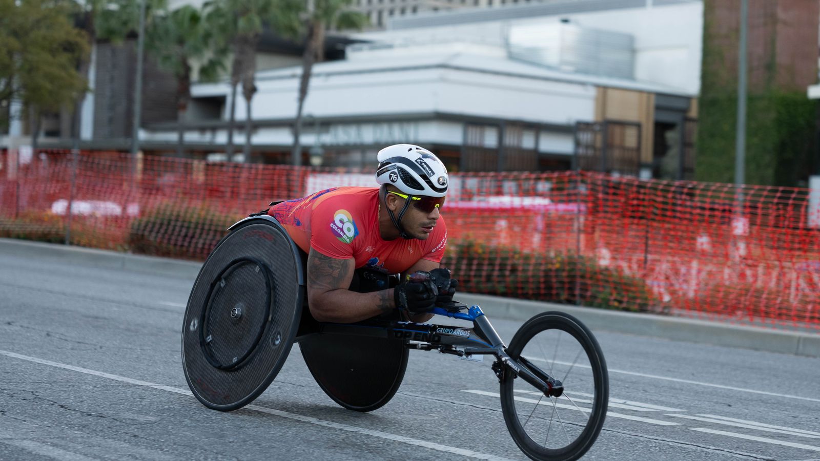 Francisco Sanclemente of Colombia competes in the wheelchair division during the Los Angeles Marathon on Sunday, March 8, 2026, in Los Angeles.