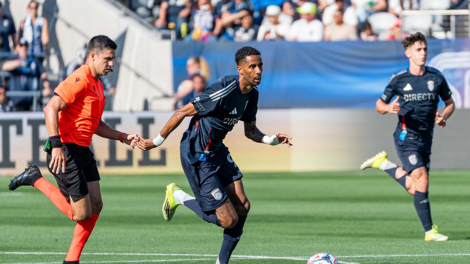 San Diego FC forward Amahl Pellegrino (90) dribbles during an MLS game between Real Salt Lake and San Diego FC, Sunday March 22, 2026 in San Diego, Calif.