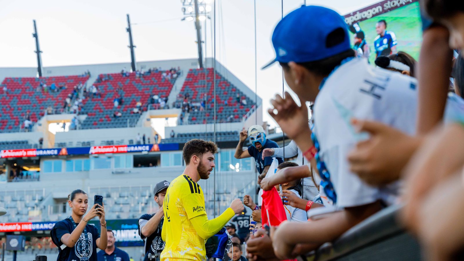 San Diego FC goalkeeper Duran Ferree (18) signs autographs after an MLS game between Real Salt Lake and San Diego FC, Sunday March 22, 2026 in San Diego, Calif.