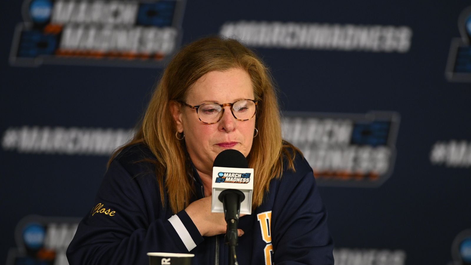 UCLA head coach Cori Close speaks to the media after an NCAA Women's Basketball game between Oklahoma State University and University of California Los Angeles on Monday, March 23, 2026 at Pauley Pavilion in Los Angeles Calif