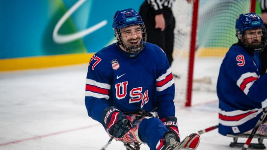 Team USA in action against Team Italy during the Preliminary Round of Para Ice Hockey between the USA and Italy on day one of the Milano Cortina 2026 Winter Paralympics at the Milano Santagiulia Ice Hockey Arena on March 07, 2026, in Milan, Italy.