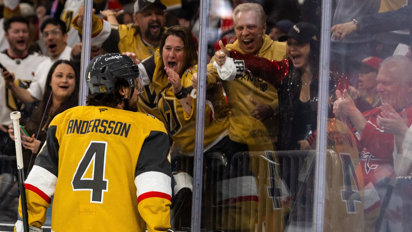 Vegas Golden Knights Rasmus Andersson (4) looks at the fans