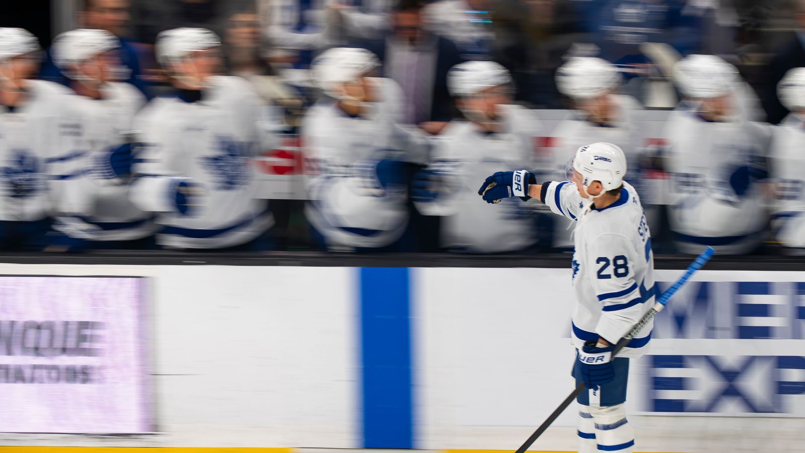 Leafs Troy Stecher celebrates a Matthew Knies (22) goal
