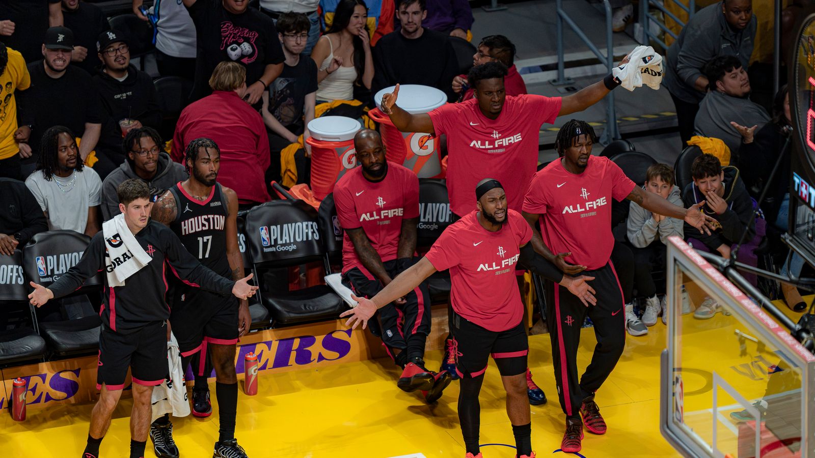 Rockets bench upset over a foul call