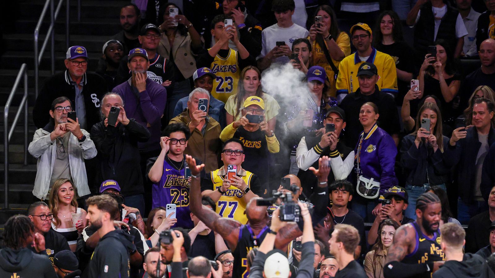 Pre-Game Ritual: LeBron James performs his iconic chalk toss at Crypto.com Arena
