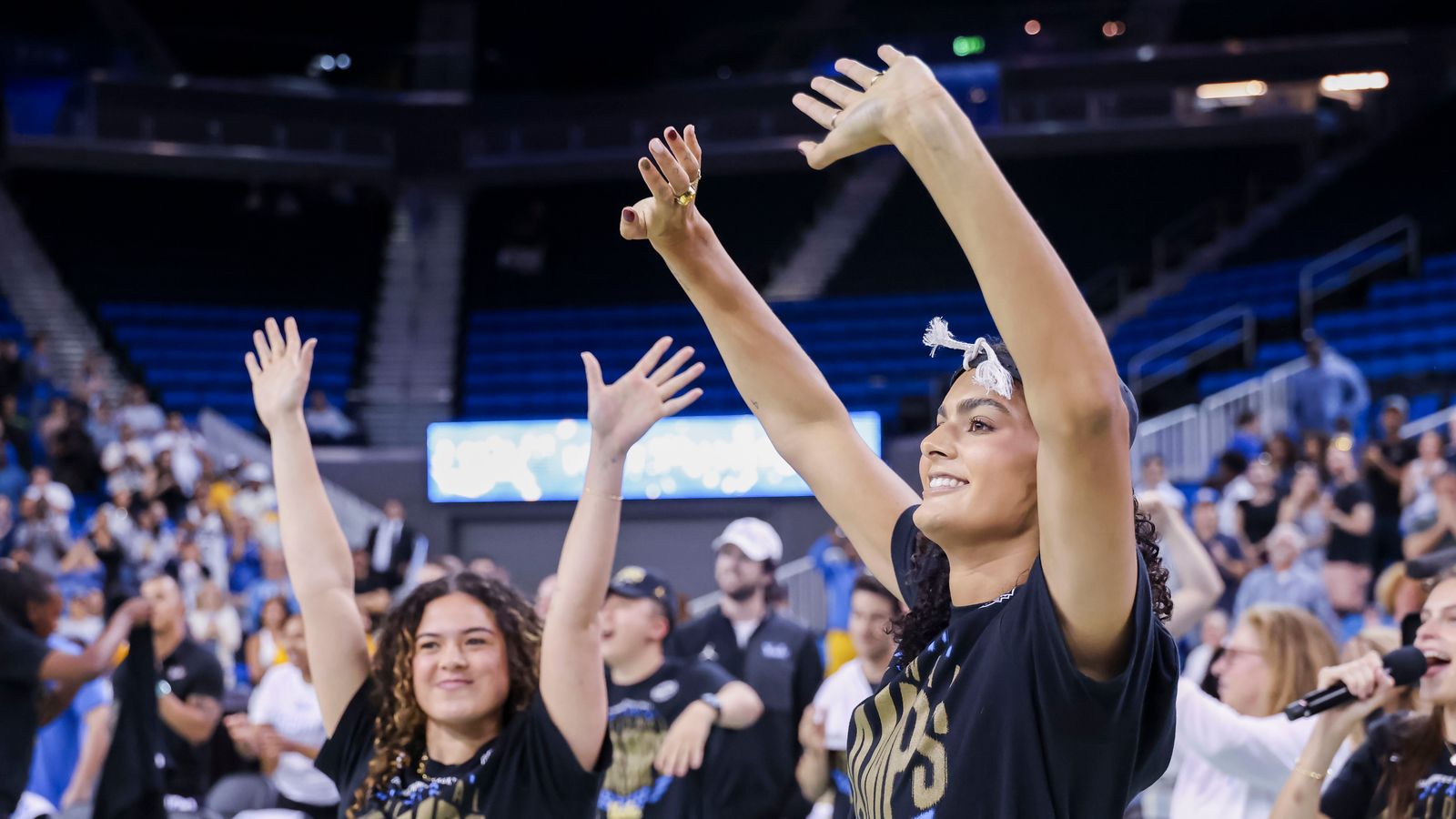 Waving to the Pauley Pavilion Crowd