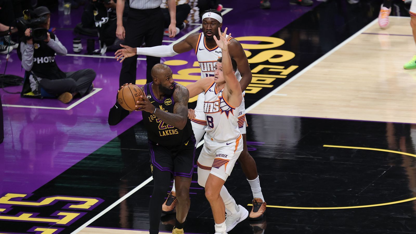 LeBron James scans court