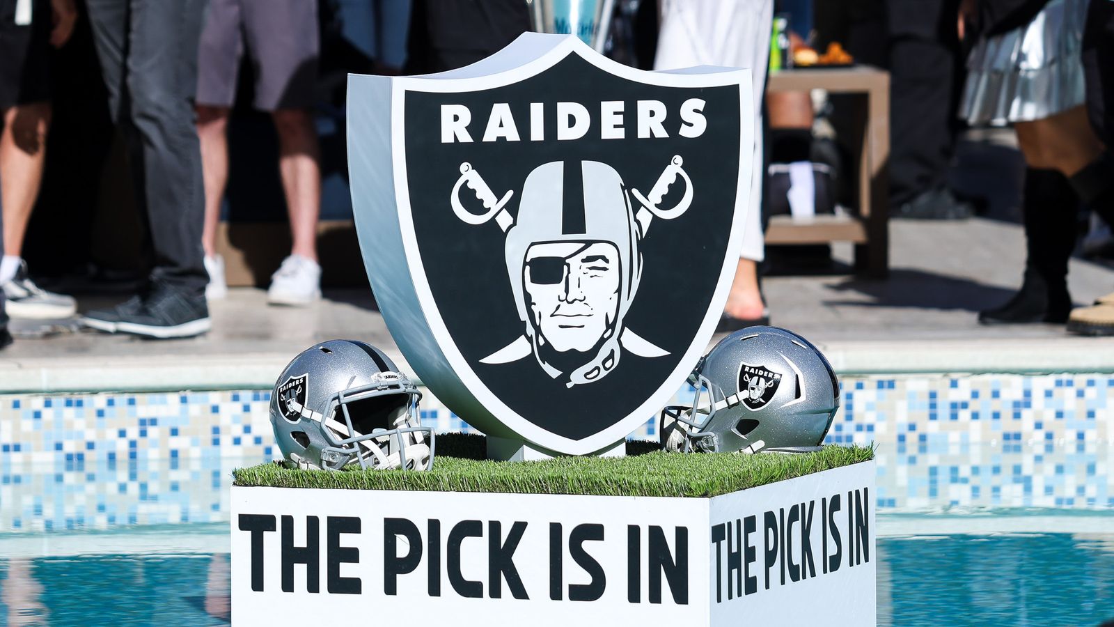 Raiders Branding and Helmets Shown at Palms Pool Draft Celebration