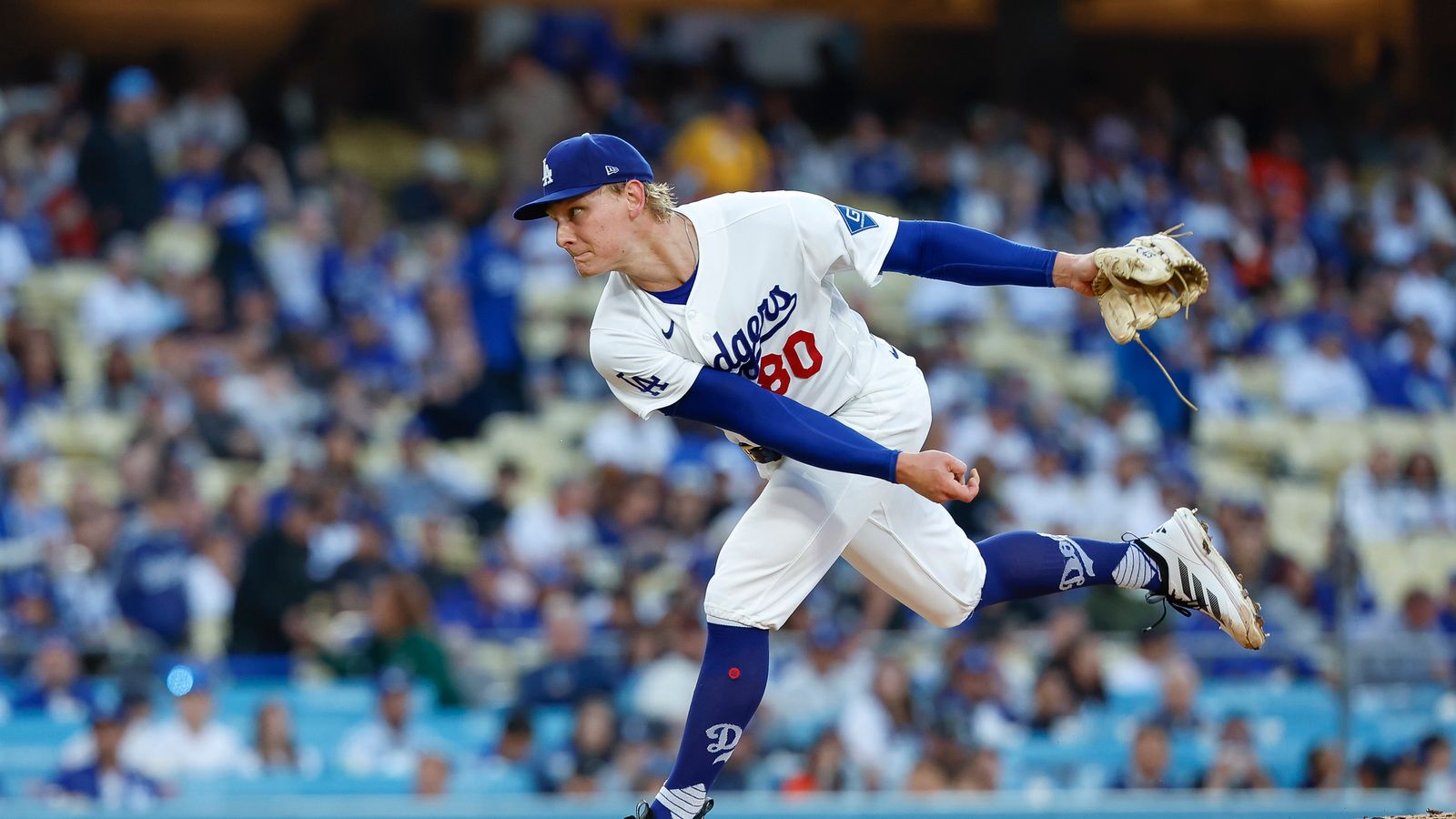 Emmet Sheehan pitches in Dodgers' win over Giants at Dodger Stadium.