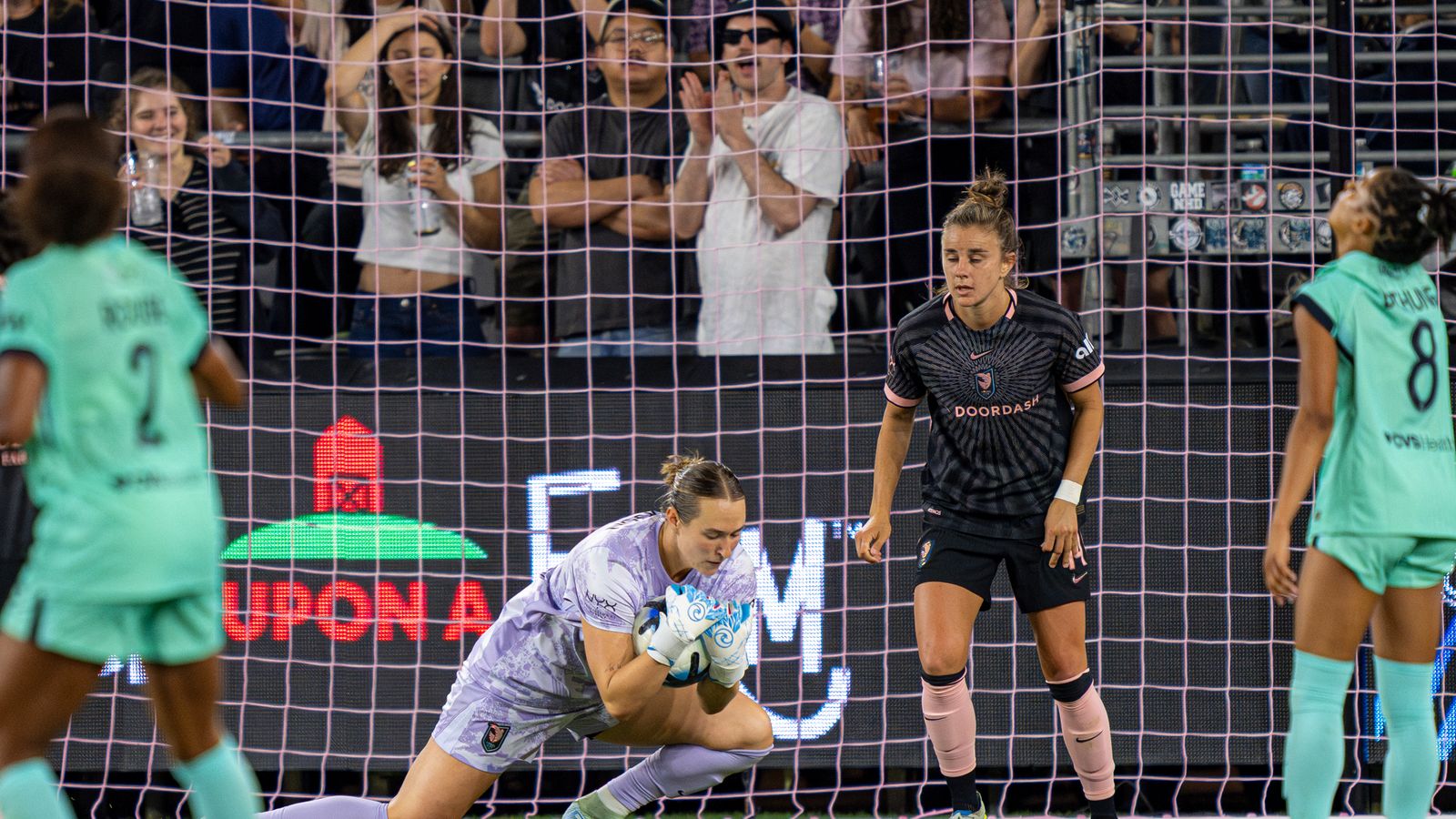 Angela Anderson saves a goal in a tight NWSL match