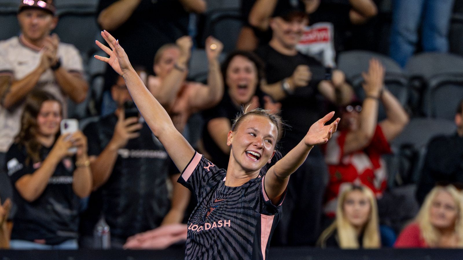 Kennedy Fuller exults after a goal against Kansas City Current