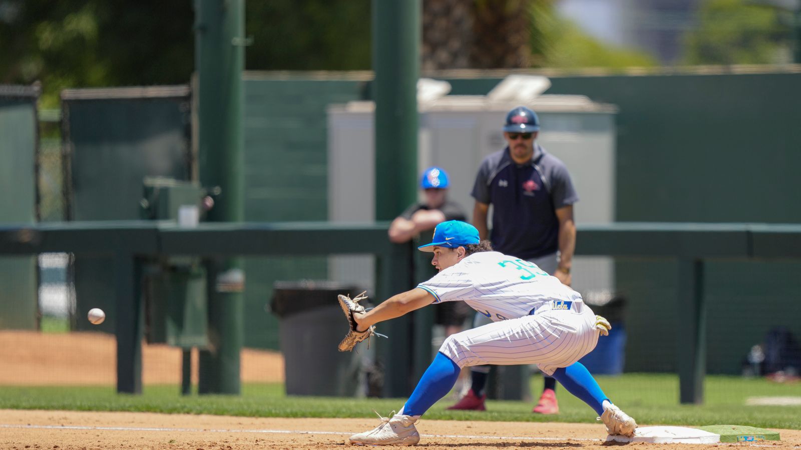 Mulivai Levu makes an out at first base