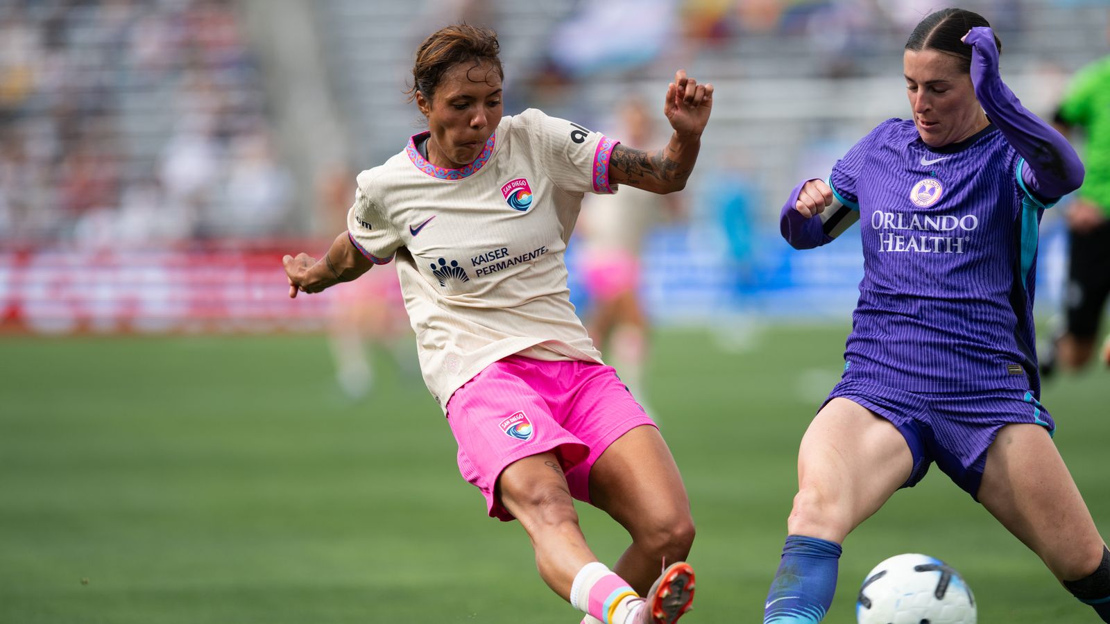 Gia Corley shoots at goal in a crucial moment