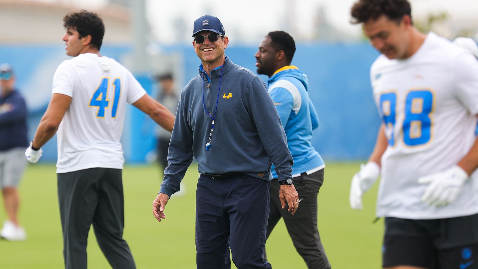 Coach Jim Harbaugh at Chargers OTA, May 11, 2026