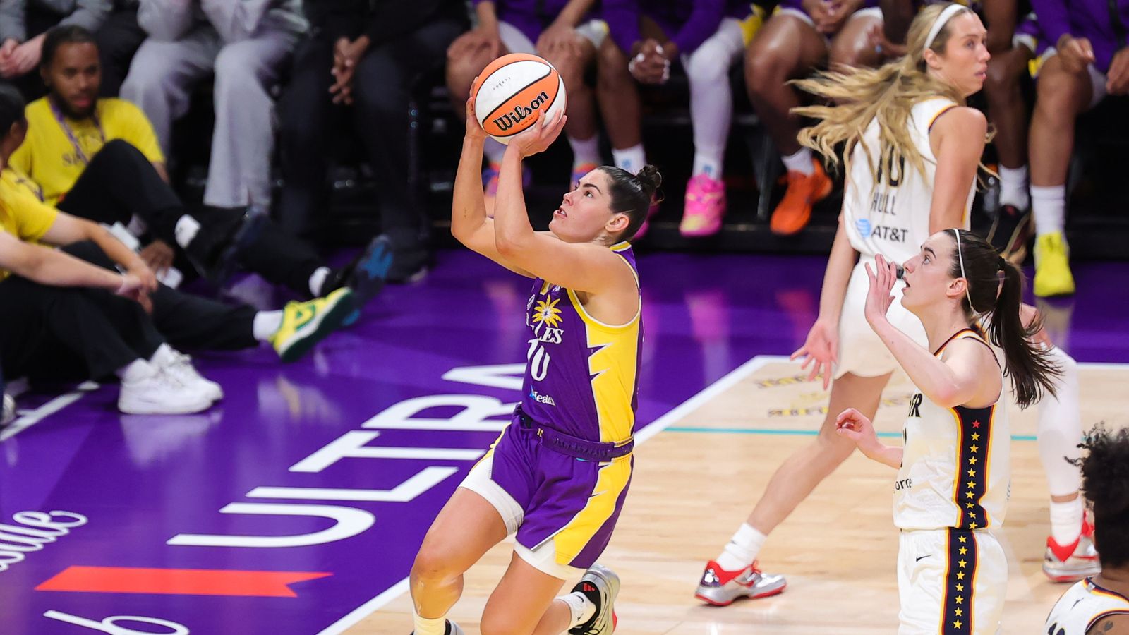 Kelsey Plum shooting during a WNBA game on May 13, 2026