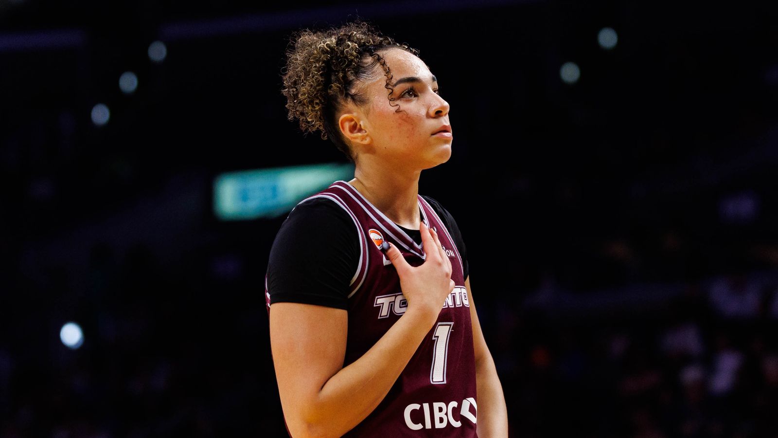 Kiki Rice of the Tempo looks on during a WNBA game in Los Angeles.