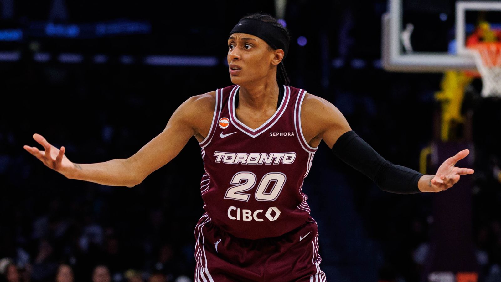 Brittney Sykes reacts to a foul call in a game against the Sparks.