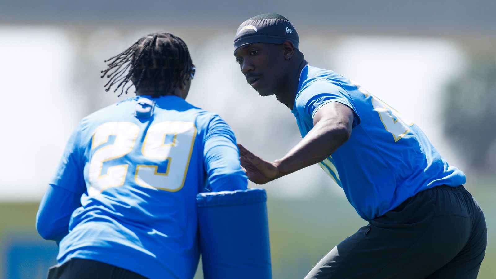 Cam Hart #20 drills at Chargers' off-season workout, The Bolt