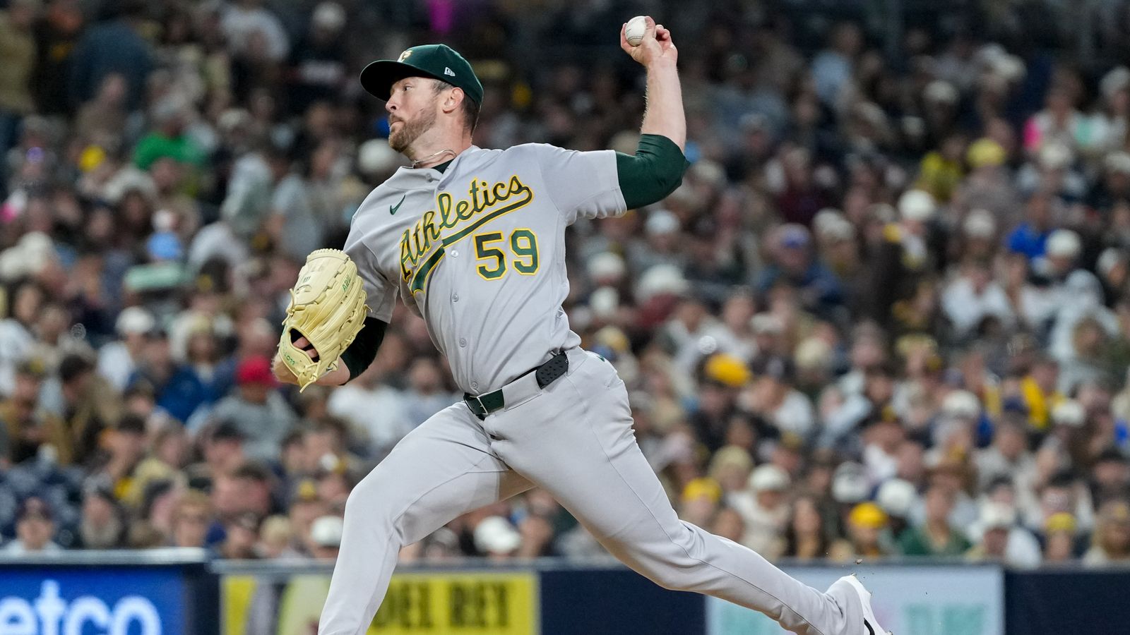 Jeffrey Springs pitches during an MLB game at Petco Park.