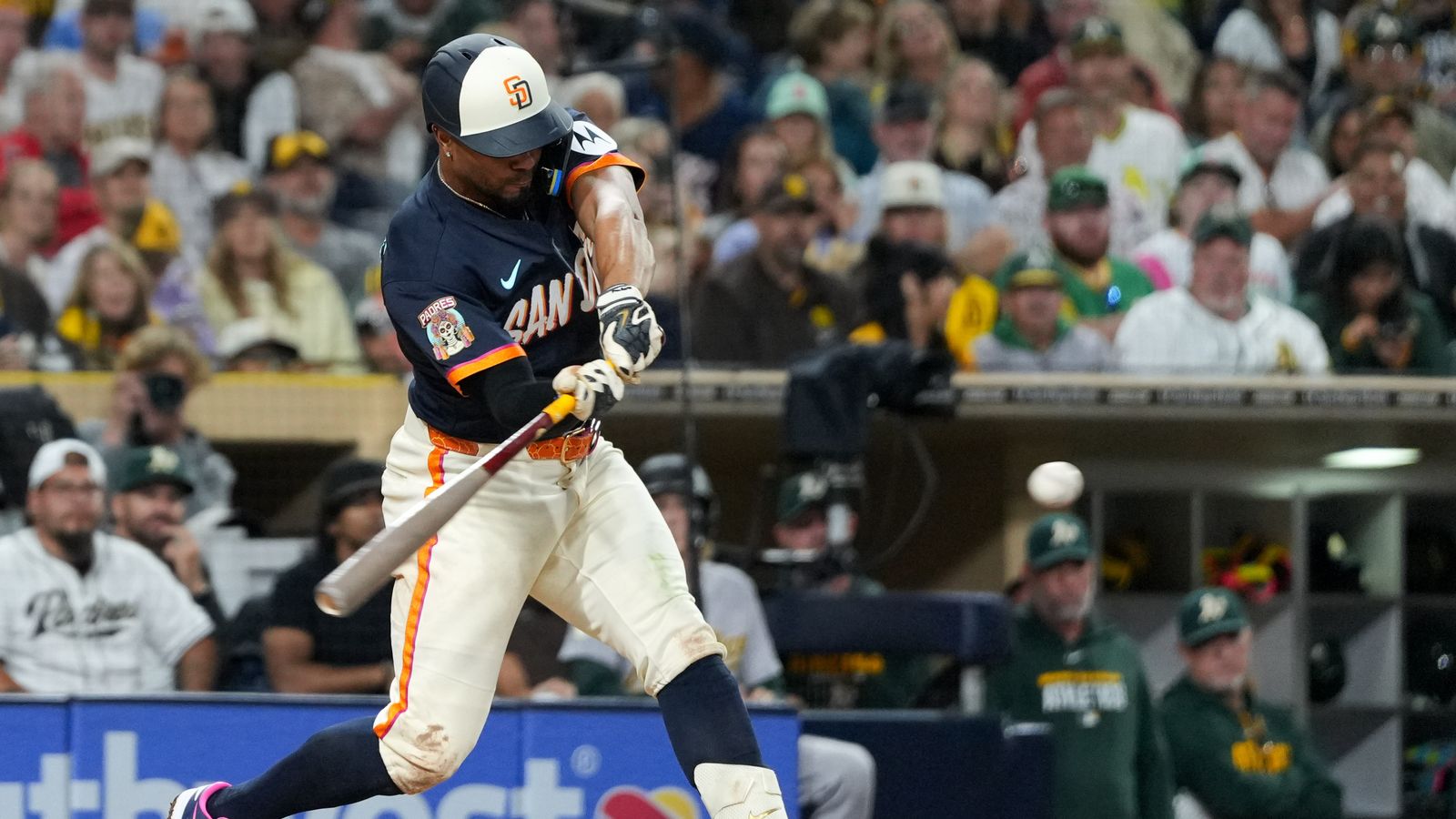 Xander Bogaerts in batting action against the Athletics.