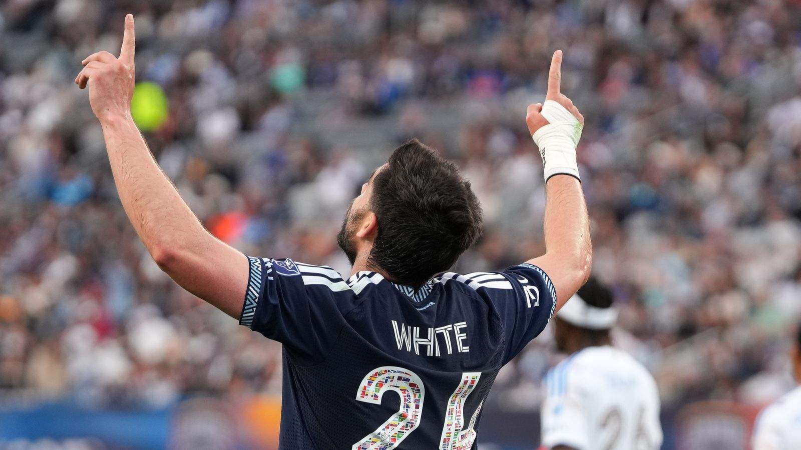 Brian White celebrates scoring in MLS game