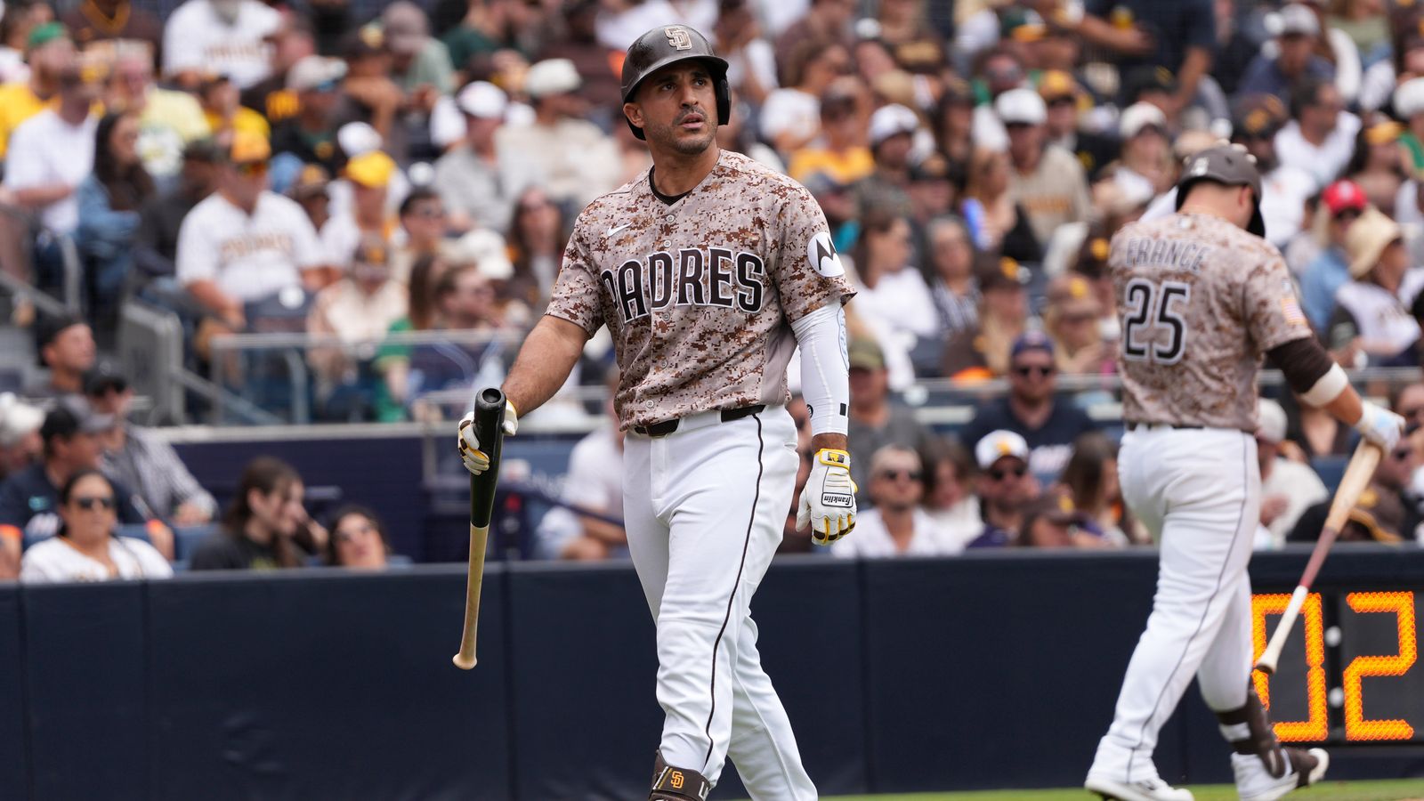 Ramon Laureano walks back after striking out