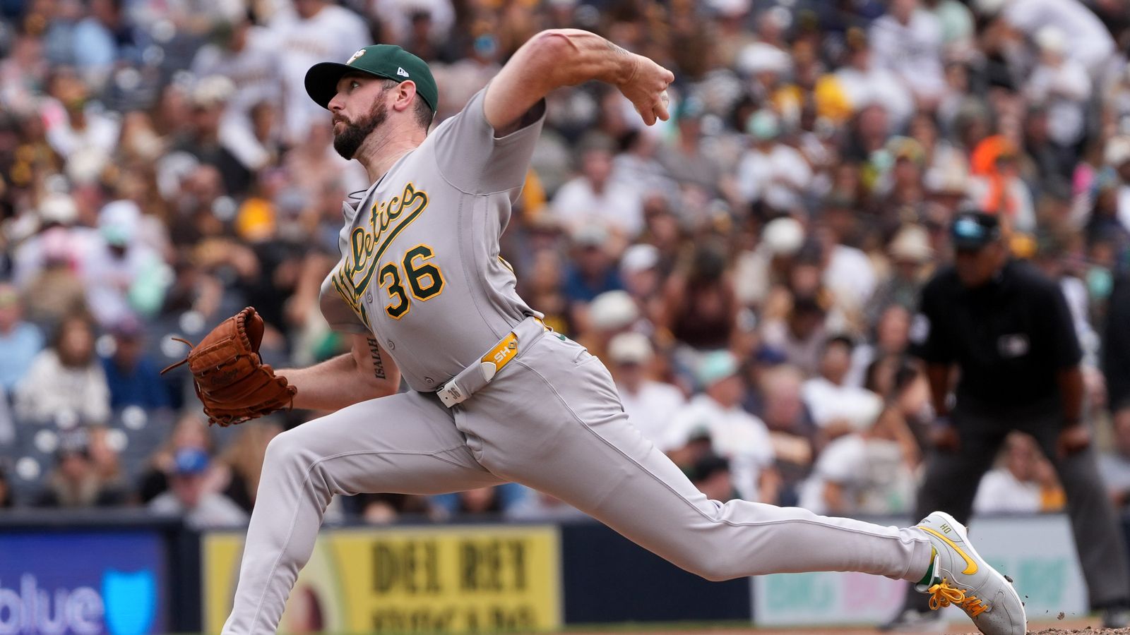 Hogan Harris pitches against the Padres