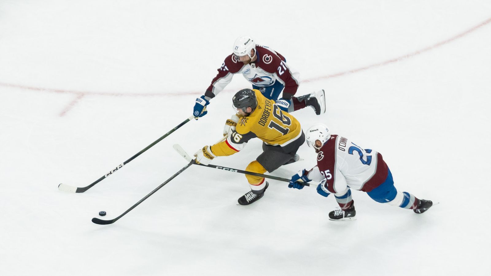Pavel Dorofeyev maneuvers past Avalanche defenders in game 4