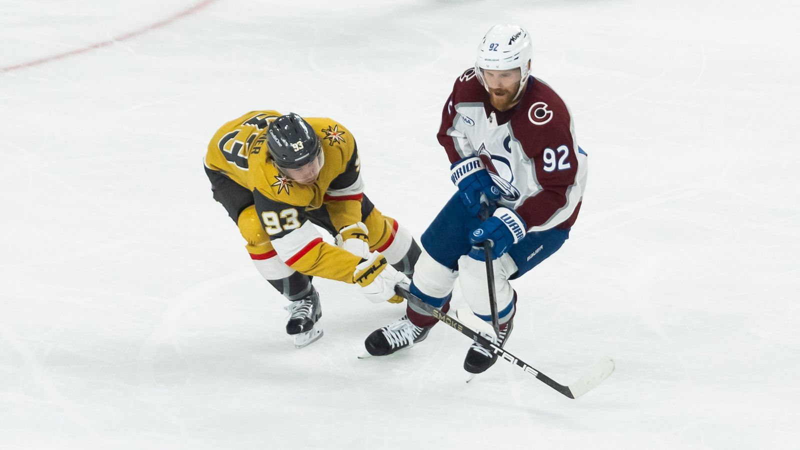 Landeskog and Marner chase the puck in game 4 of NHL semifinals