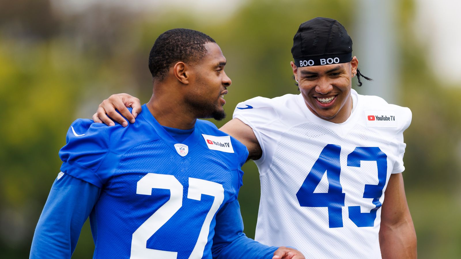 Jarquez Hunter and Nate Valcarcel Laugh at Rams OTA, May 2026