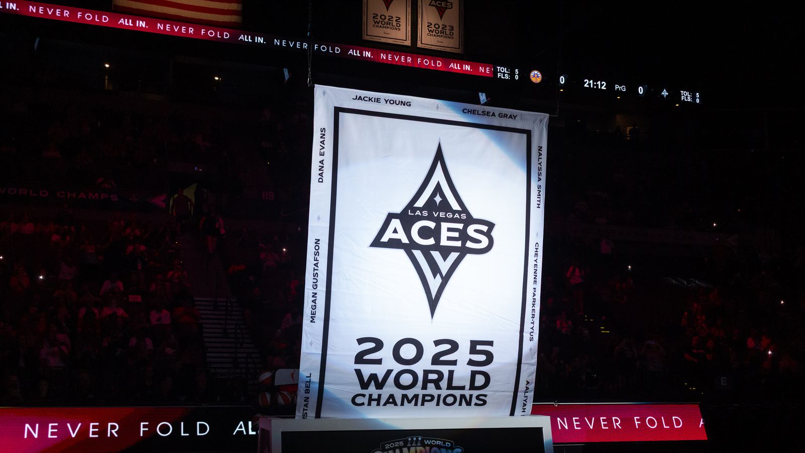 2025 Championship banner for the Aces unveiled before the game.