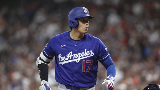 Shohei Ohtani reacts during a game at Daikin Park.