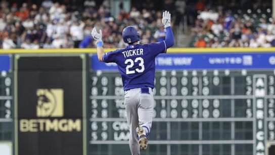 Kyle Tucker celebrates a home run at Daikin Park.