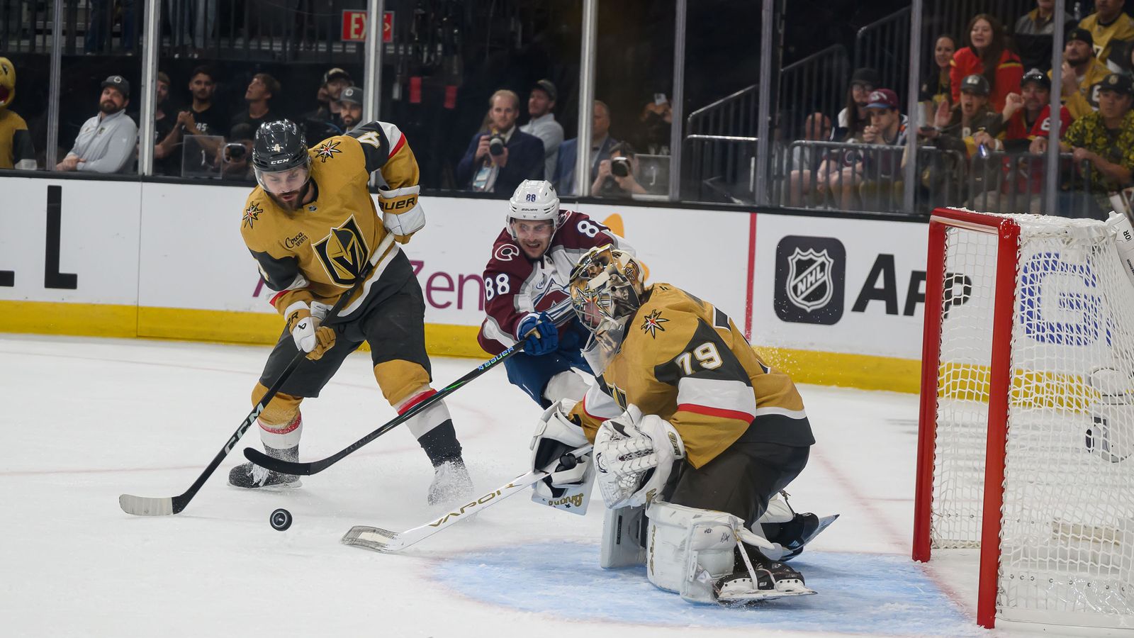 Martin Necas Attempts to Score in Game 3