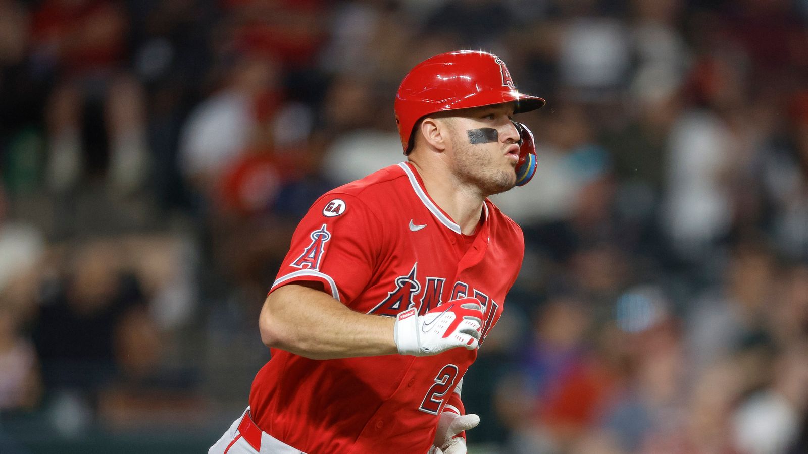Mike Trout rounds bases after a home run, June 2026