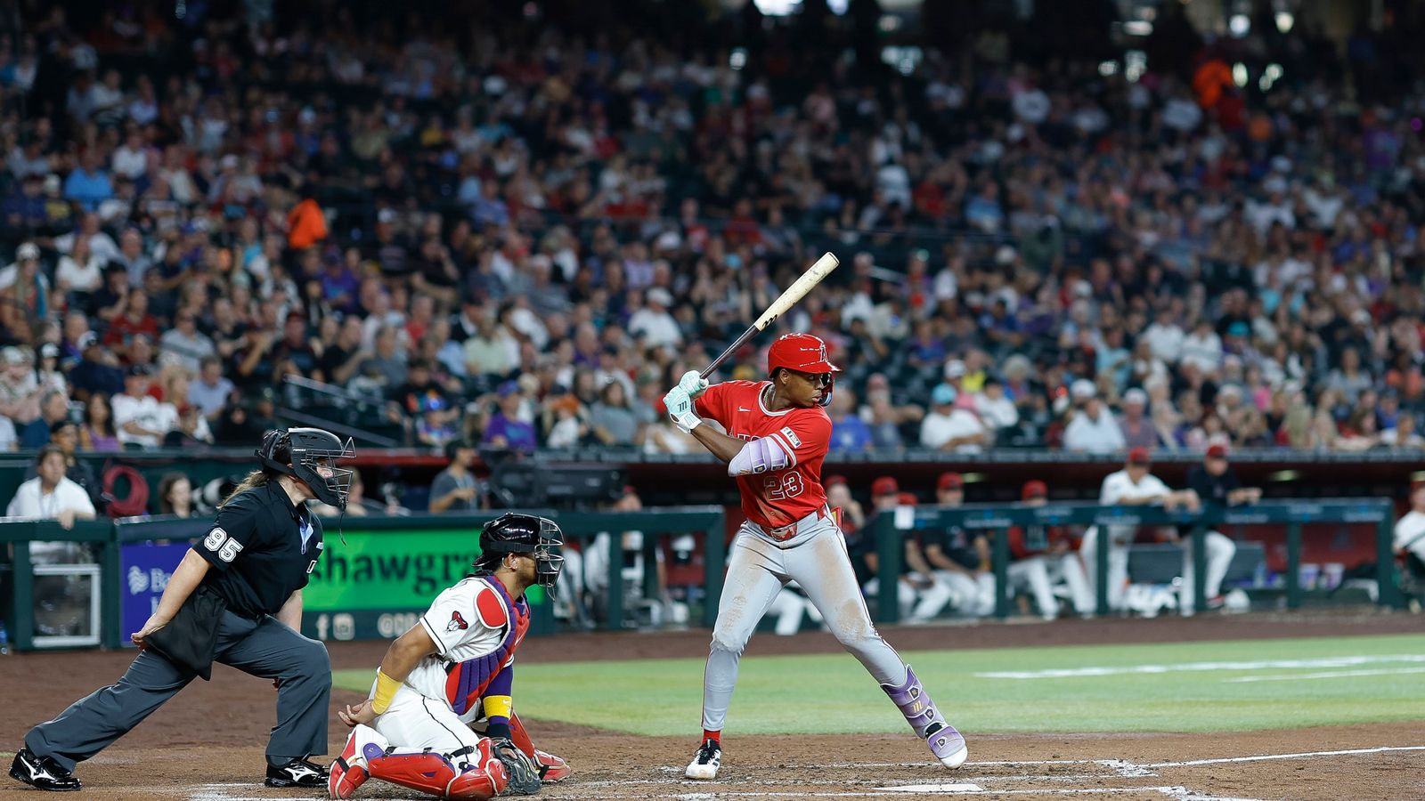 Denzer Guzman batting at Chase Field against the Diamondbacks, June 2026
