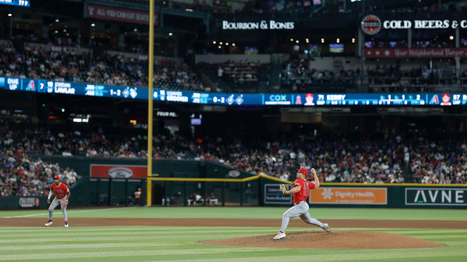 Brett Kerry pitching against the Diamondbacks at Chase Field, June 2026