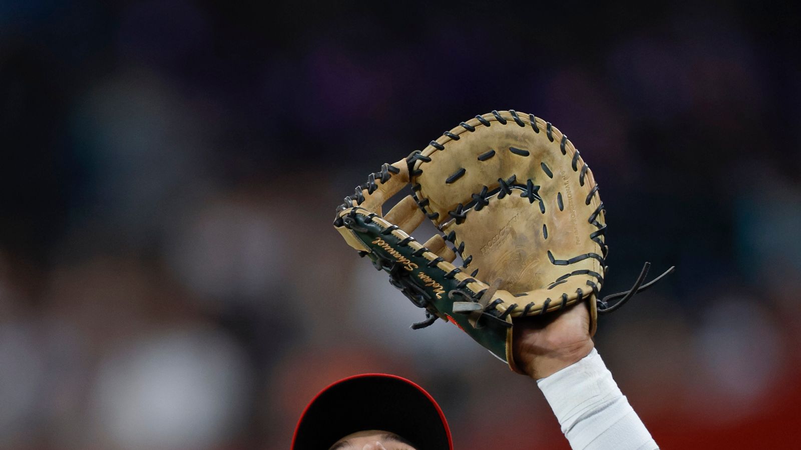 Vaughn Grissom makes a high catch at Chase Field, June 2026