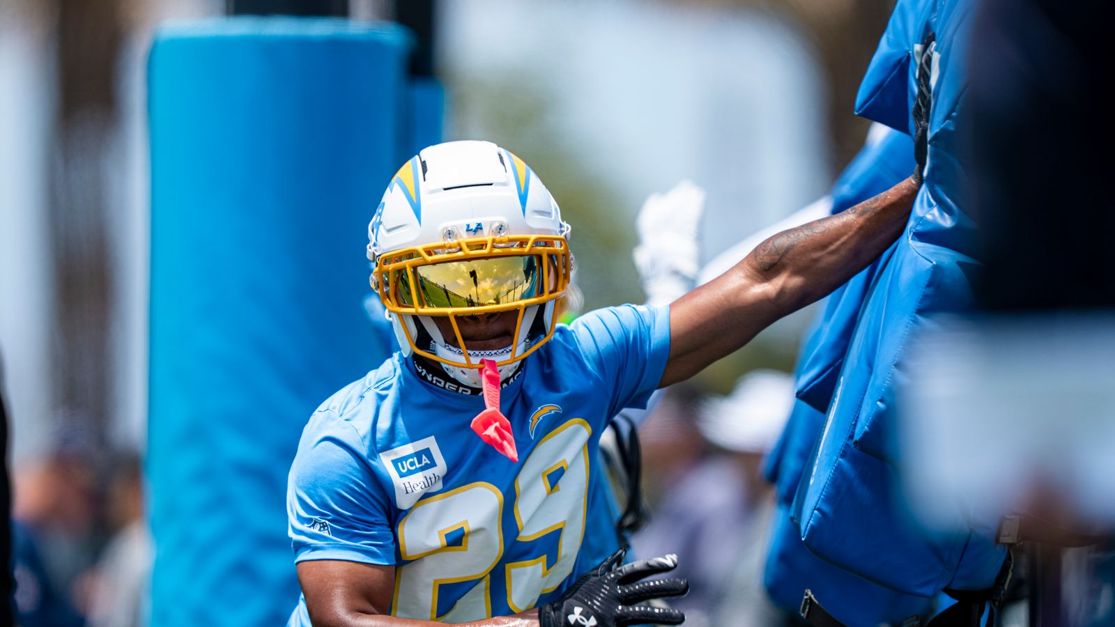 Tarheeb Still participates in Chargers OTA drills at The Bolt