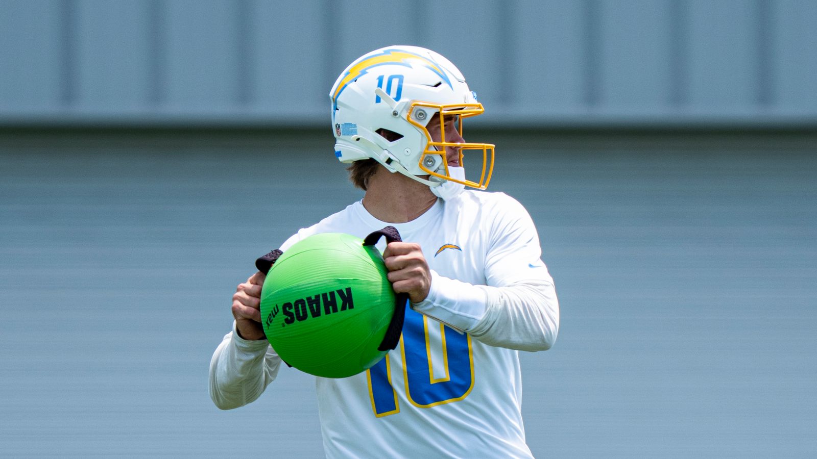 Justin Herbert in quarterback drills at Chargers OTA