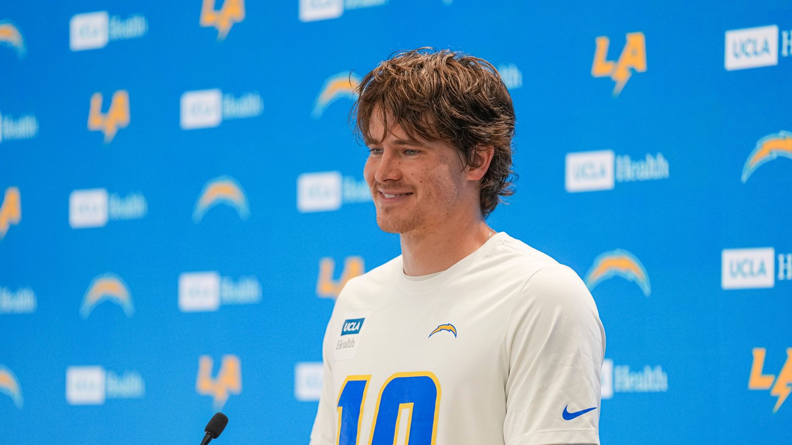 Justin Herbert addresses media before Chargers OTA