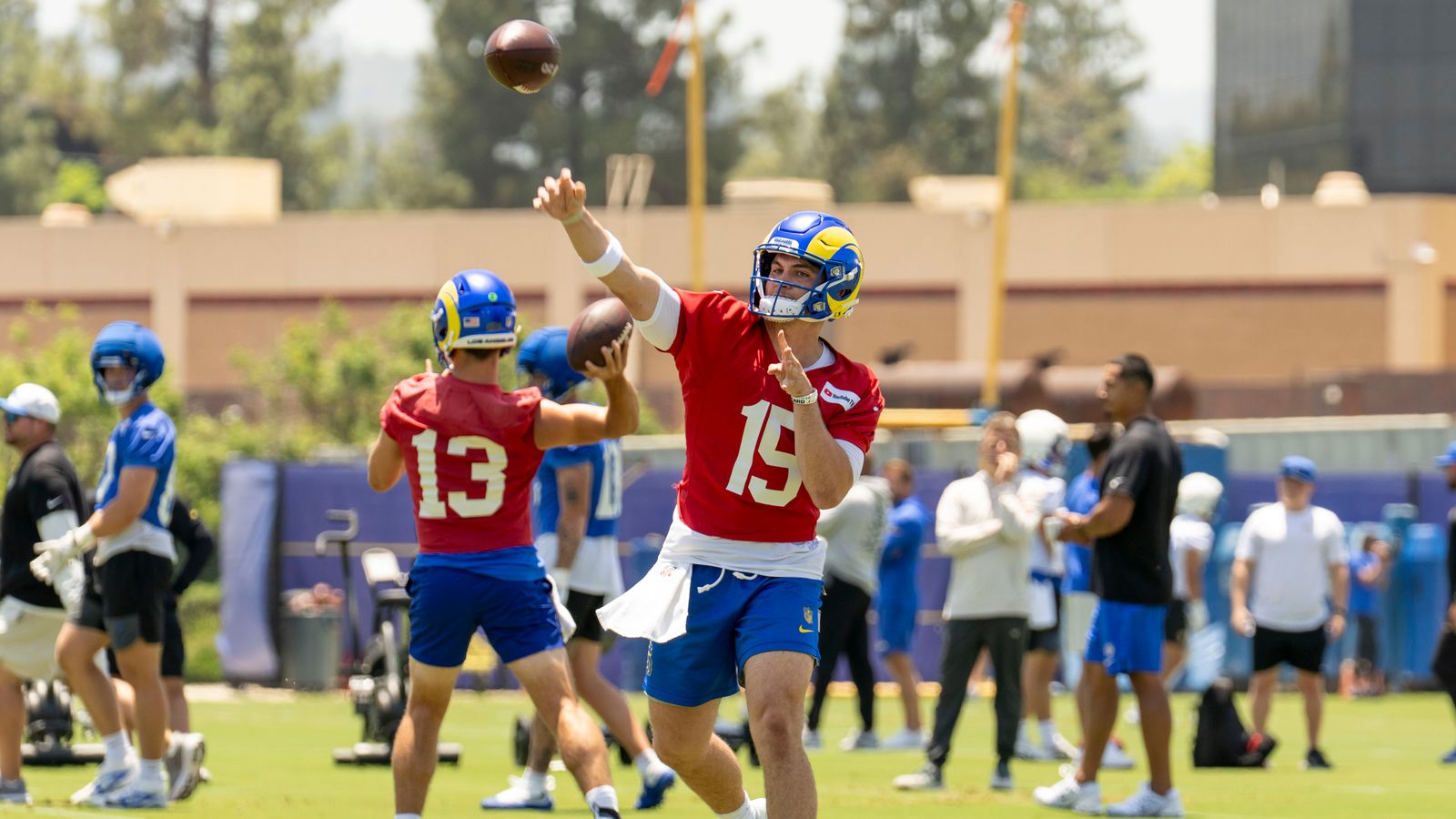 Ty Simpson throws during Rams OTA workout, June 2, 2026