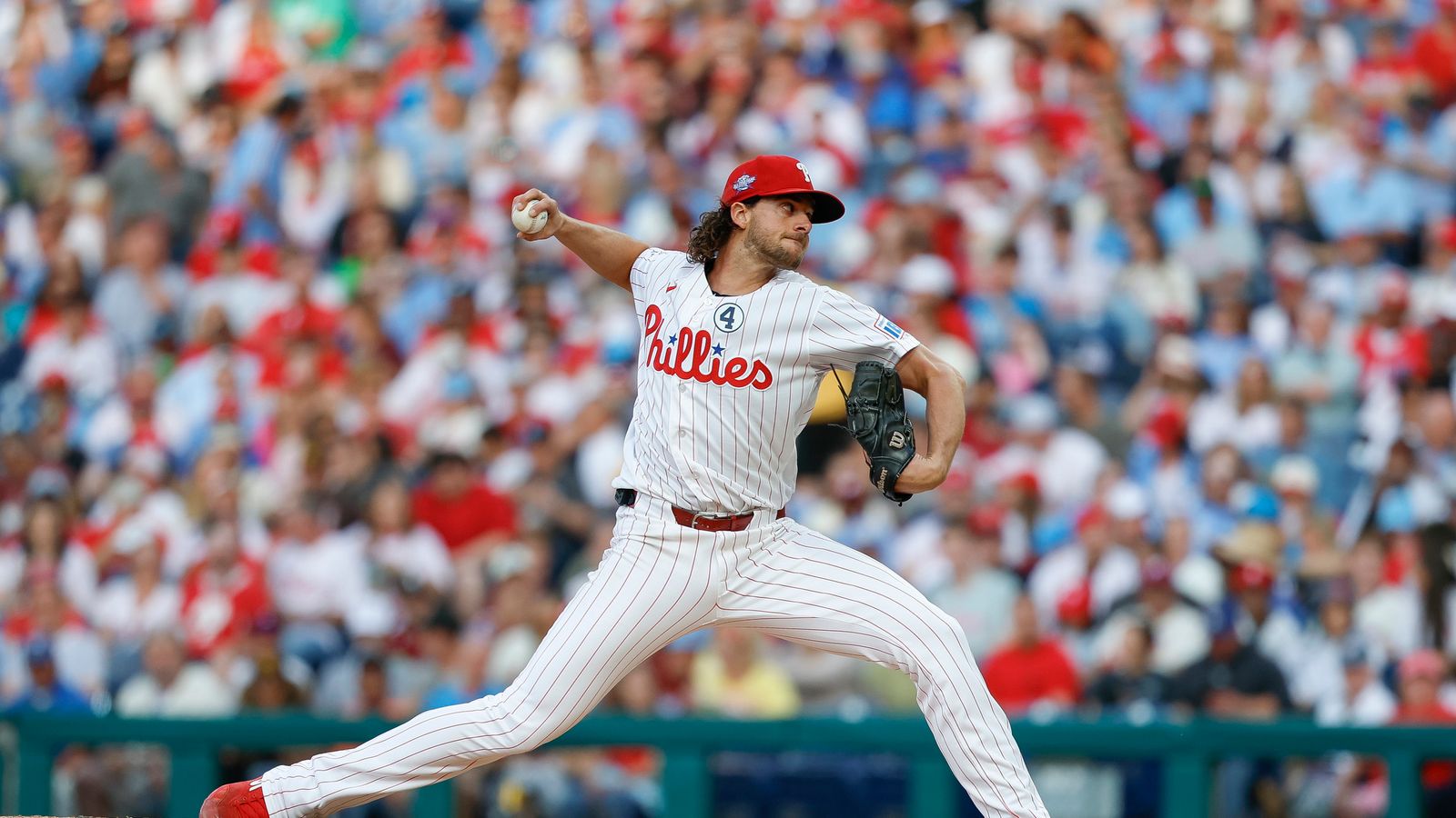 Aaron Nola pitches against Padres at Citizens Bank Park, June 2026
