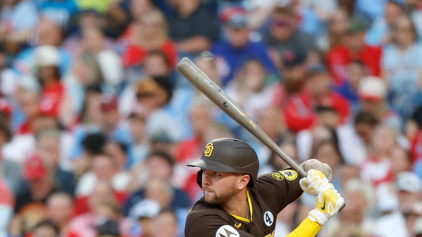 Jackson Merrill bats in MLB game at Citizens Bank Park, June 2026