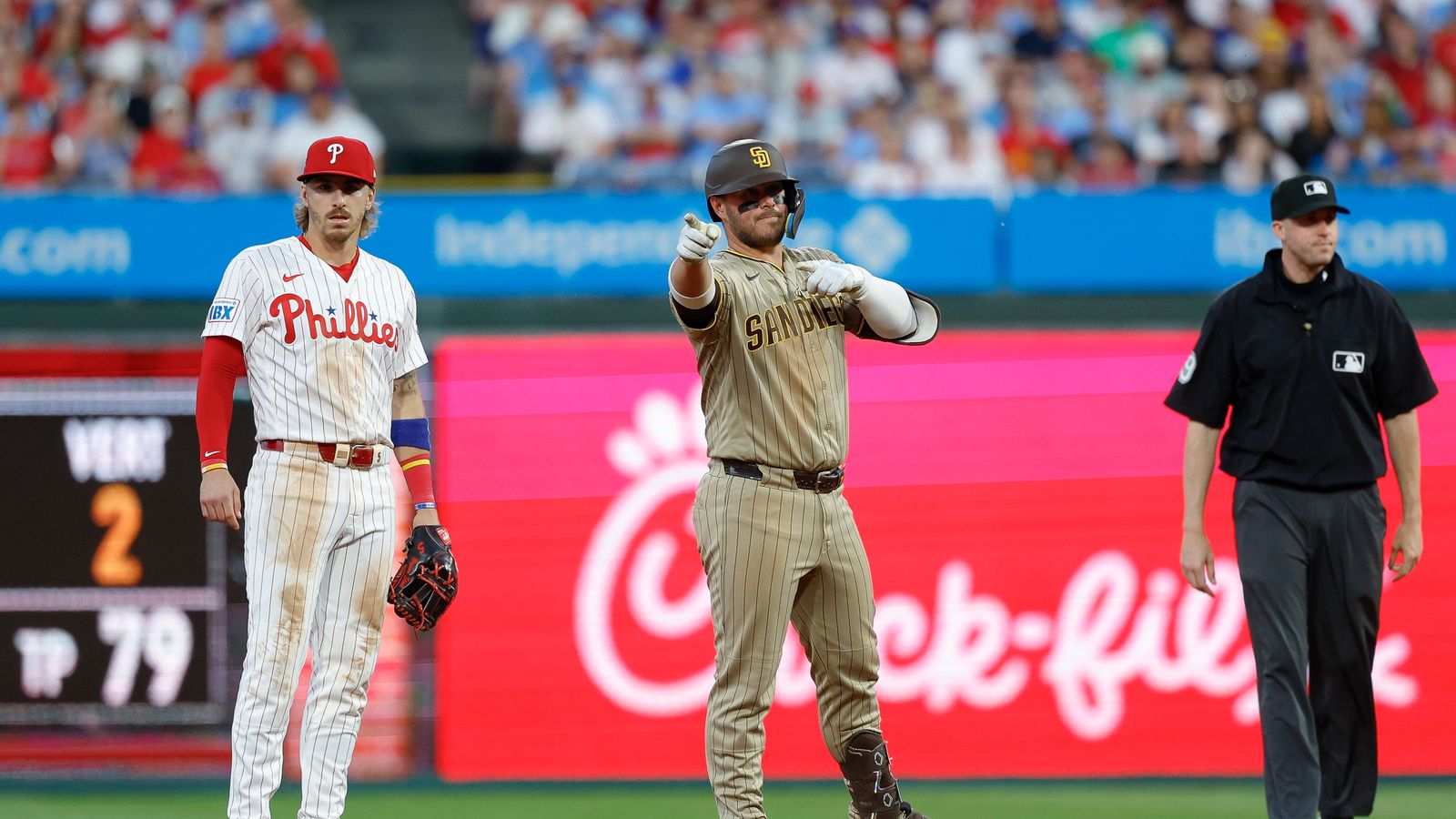 Ty France celebrates at Citizens Bank Park